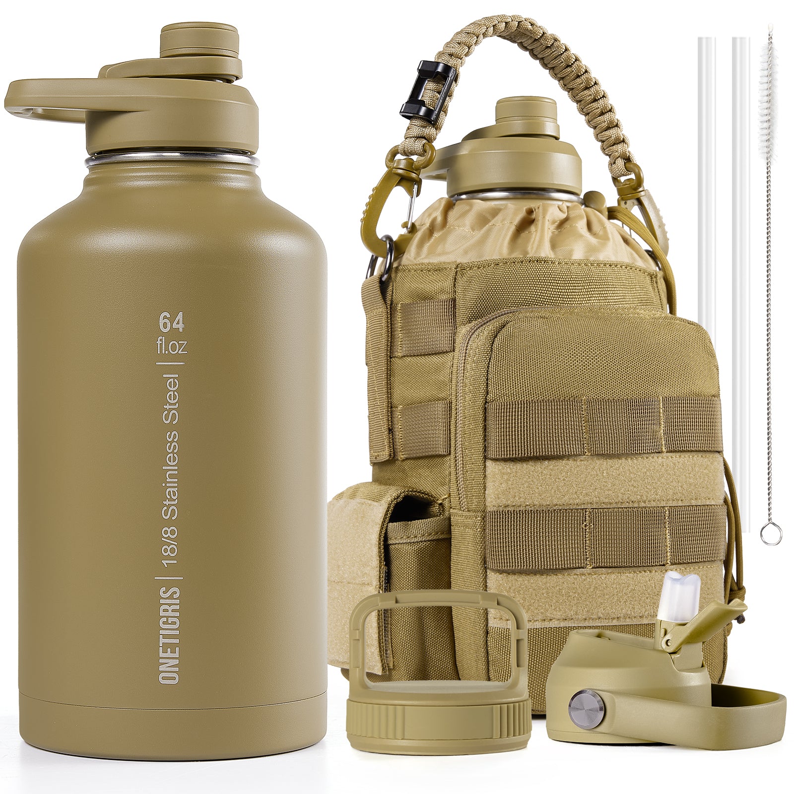 64oz Stainless Steel Insulated Water Bottle with Pouch set